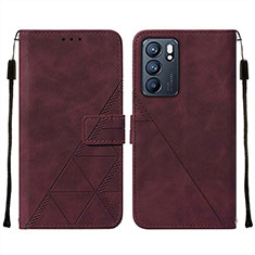 Coque Portefeuille Livre Cuir Etui Clapet Y01B pour Oppo Reno6 5G Vin Rouge