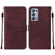 Coque Portefeuille Livre Cuir Etui Clapet Y01B pour Oppo Reno6 Pro 5G Vin Rouge