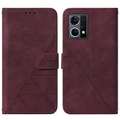 Coque Portefeuille Livre Cuir Etui Clapet Y01B pour Oppo Reno8 4G Vin Rouge