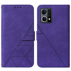 Coque Portefeuille Livre Cuir Etui Clapet Y01B pour Oppo Reno8 4G Violet