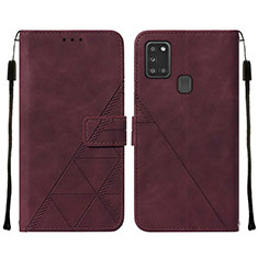 Coque Portefeuille Livre Cuir Etui Clapet Y01B pour Samsung Galaxy A21s Vin Rouge