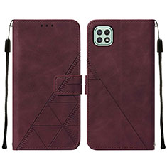 Coque Portefeuille Livre Cuir Etui Clapet Y01B pour Samsung Galaxy A22 5G Vin Rouge