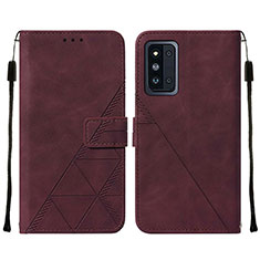 Coque Portefeuille Livre Cuir Etui Clapet Y01B pour Samsung Galaxy F52 5G Vin Rouge