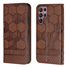 Coque Portefeuille Livre Cuir Etui Clapet Y01B pour Samsung Galaxy S21 Ultra 5G Marron