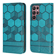 Coque Portefeuille Livre Cuir Etui Clapet Y01B pour Samsung Galaxy S22 Ultra 5G Cyan