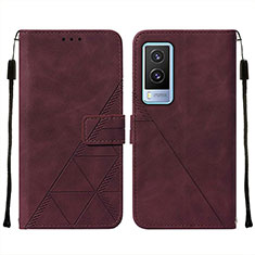 Coque Portefeuille Livre Cuir Etui Clapet Y01B pour Vivo V21e 5G Vin Rouge