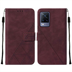 Coque Portefeuille Livre Cuir Etui Clapet Y01B pour Vivo V21s 5G Vin Rouge