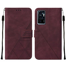 Coque Portefeuille Livre Cuir Etui Clapet Y01B pour Vivo V23e 5G Vin Rouge