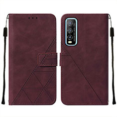 Coque Portefeuille Livre Cuir Etui Clapet Y01B pour Vivo Y51s 5G Vin Rouge