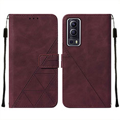 Coque Portefeuille Livre Cuir Etui Clapet Y01B pour Vivo Y72 5G Vin Rouge