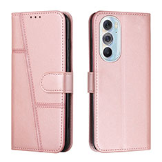 Coque Portefeuille Livre Cuir Etui Clapet Y01X pour Motorola Moto Edge X30 5G Or Rose