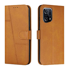 Coque Portefeuille Livre Cuir Etui Clapet Y01X pour Oppo Find X5 Pro 5G Brun Clair