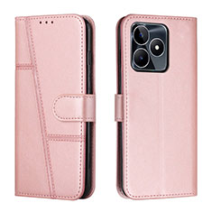 Coque Portefeuille Livre Cuir Etui Clapet Y01X pour Realme C51 Or Rose