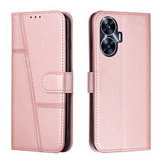 Coque Portefeuille Livre Cuir Etui Clapet Y01X pour Realme C55 Or Rose