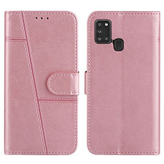 Coque Portefeuille Livre Cuir Etui Clapet Y01X pour Samsung Galaxy A21s Or Rose