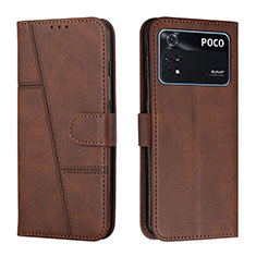 Coque Portefeuille Livre Cuir Etui Clapet Y01X pour Xiaomi Poco M4 Pro 4G Marron