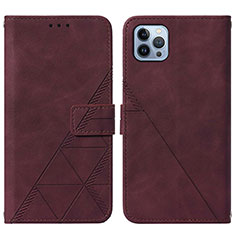 Coque Portefeuille Livre Cuir Etui Clapet Y02B pour Apple iPhone 13 Pro Max Vin Rouge