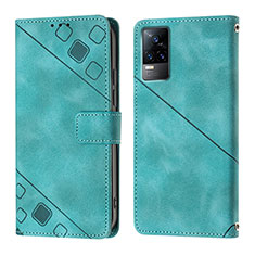 Coque Portefeuille Livre Cuir Etui Clapet Y02B pour Vivo V21e 4G Cyan