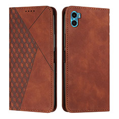 Coque Portefeuille Livre Cuir Etui Clapet Y02X pour Motorola Moto E32 India Marron