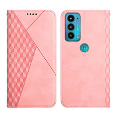 Coque Portefeuille Livre Cuir Etui Clapet Y02X pour Motorola Moto Edge Lite 5G Or Rose