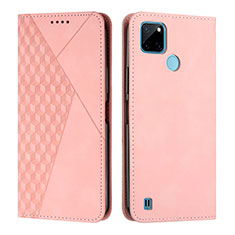 Coque Portefeuille Livre Cuir Etui Clapet Y02X pour Realme C25Y India Or Rose