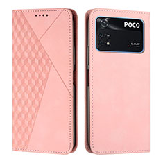 Coque Portefeuille Livre Cuir Etui Clapet Y02X pour Xiaomi Poco M4 Pro 4G Or Rose