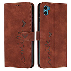 Coque Portefeuille Livre Cuir Etui Clapet Y03X pour Motorola Moto E32 India Marron