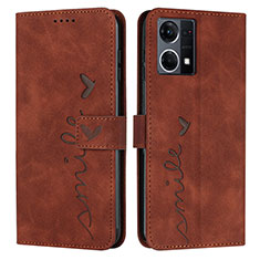 Coque Portefeuille Livre Cuir Etui Clapet Y03X pour Oppo Reno8 4G Marron