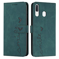 Coque Portefeuille Livre Cuir Etui Clapet Y03X pour Samsung Galaxy A20 Vert