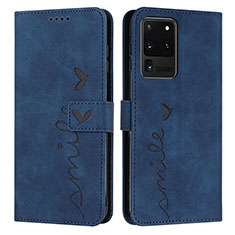 Coque Portefeuille Livre Cuir Etui Clapet Y03X pour Samsung Galaxy S20 Ultra Bleu