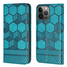 Coque Portefeuille Livre Cuir Etui Clapet Y04B pour Apple iPhone 14 Pro Cyan