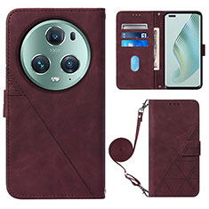 Coque Portefeuille Livre Cuir Etui Clapet Y04B pour Huawei Honor Magic5 Pro 5G Vin Rouge