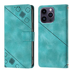 Coque Portefeuille Livre Cuir Etui Clapet Y05B pour Apple iPhone 15 Pro Cyan