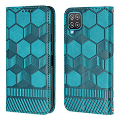 Coque Portefeuille Livre Cuir Etui Clapet Y05B pour Samsung Galaxy F12 Cyan