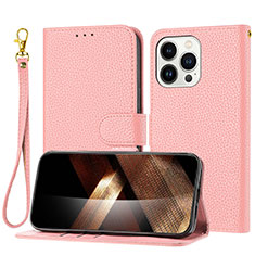 Coque Portefeuille Livre Cuir Etui Clapet Y09X pour Apple iPhone 14 Pro Max Or Rose