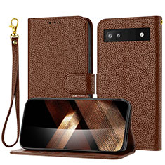 Coque Portefeuille Livre Cuir Etui Clapet Y09X pour Google Pixel 6a 5G Marron