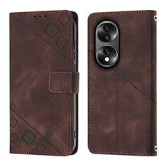 Coque Portefeuille Livre Cuir Etui Clapet YB1 pour Huawei Honor X7b Marron