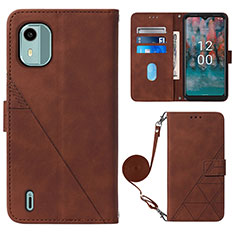 Coque Portefeuille Livre Cuir Etui Clapet YB1 pour Nokia C12 Marron