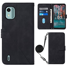 Coque Portefeuille Livre Cuir Etui Clapet YB1 pour Nokia C12 Noir