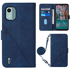 Coque Portefeuille Livre Cuir Etui Clapet YB1 pour Nokia C12 Pro Bleu