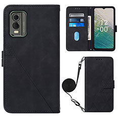 Coque Portefeuille Livre Cuir Etui Clapet YB1 pour Nokia C210 Noir