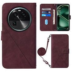 Coque Portefeuille Livre Cuir Etui Clapet YB1 pour Oppo Find X6 5G Rouge