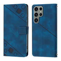 Coque Portefeuille Livre Cuir Etui Clapet YB1 pour Samsung Galaxy S22 Ultra 5G Bleu