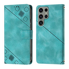 Coque Portefeuille Livre Cuir Etui Clapet YB1 pour Samsung Galaxy S22 Ultra 5G Cyan