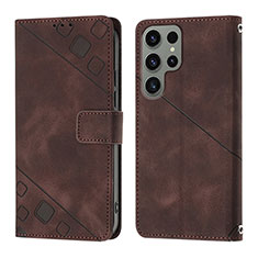 Coque Portefeuille Livre Cuir Etui Clapet YB1 pour Samsung Galaxy S22 Ultra 5G Marron