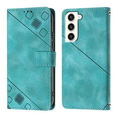 Coque Portefeuille Livre Cuir Etui Clapet YB1 pour Samsung Galaxy S24 5G Cyan