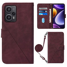 Coque Portefeuille Livre Cuir Etui Clapet YB1 pour Xiaomi Poco F5 5G Rouge