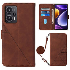 Coque Portefeuille Livre Cuir Etui Clapet YB1 pour Xiaomi Redmi Note 12 Turbo 5G Marron