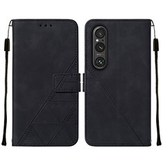 Coque Portefeuille Livre Cuir Etui Clapet YB2 pour Sony Xperia 1 V Noir