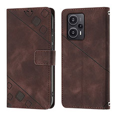 Coque Portefeuille Livre Cuir Etui Clapet YB3 pour Xiaomi Poco F5 5G Marron